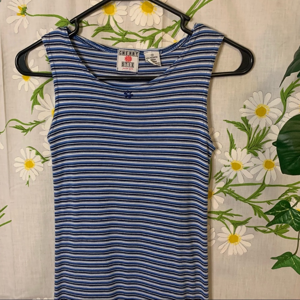 Vintage y2k blue black stripe midi tank top dress - Picture 4 of 6